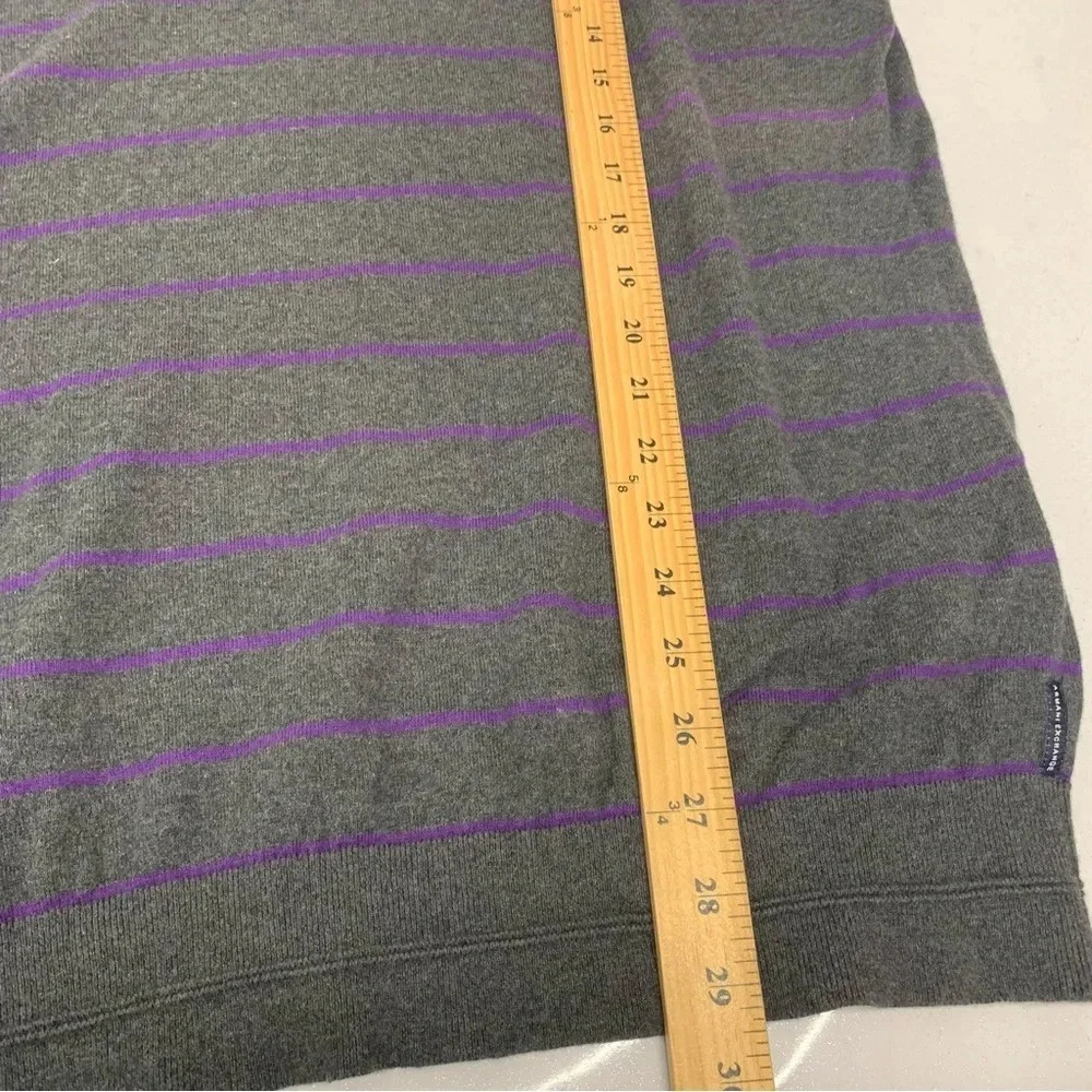 Armani Exchange Sweater  Men XL Cotton Cashmere  V Neck Gray Purple Stripe Light - Picture 12 of 12